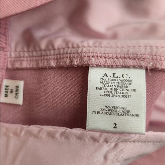 A.L.C. Pink Wool Blend Pleated Crop Trouser Size 2 Italian Fabric Sateen Chic - Picture 8 of 9